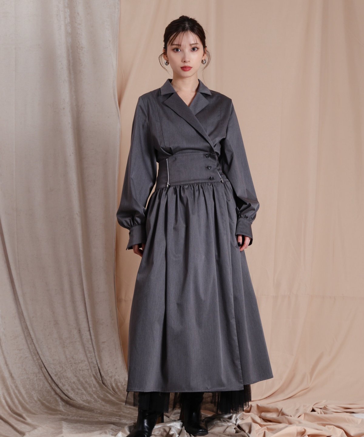 Zip cache-coeur dress / GRAY / S | LEANN MOMENT