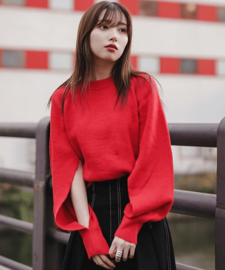 Arm slit knit pullover / BLACK / F