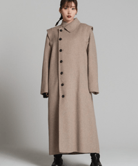 【UNISEX】Asymmetry collar coat / BEIGE / M