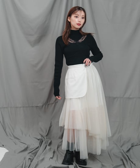 Asymmetry tulle skirt