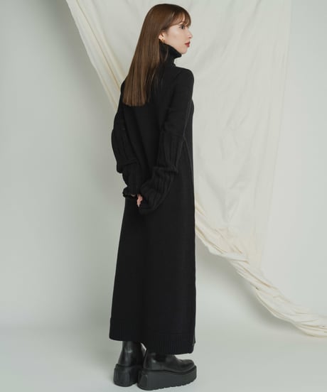 Arm Warm Knit Dress / BLACK / F