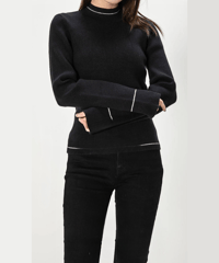 Shiny line knit TOP / GREEN