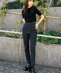 Waist step denim pants / BLACK / 24