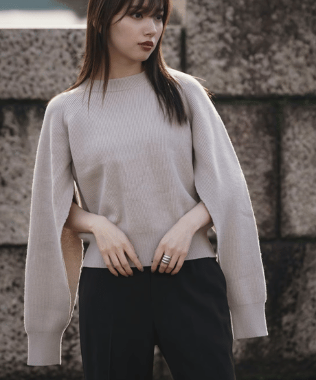 Arm slit knit pullover / BEIGE / F