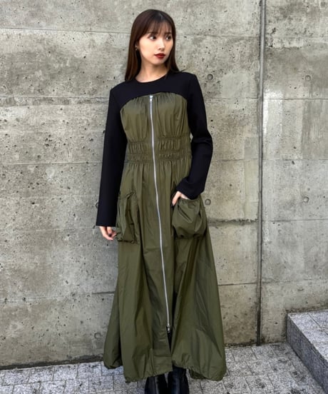 Gather layered dress / KHAKI / S