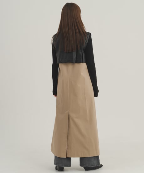 Faux leather tuck gilet / BEIGE / S