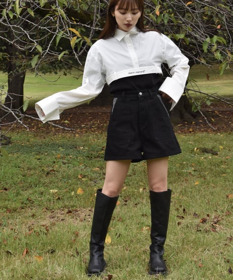 Stripe on denim shorts / BLACK / S