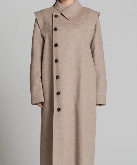 【UNISEX】Asymmetry collar coat / BEIGE / M