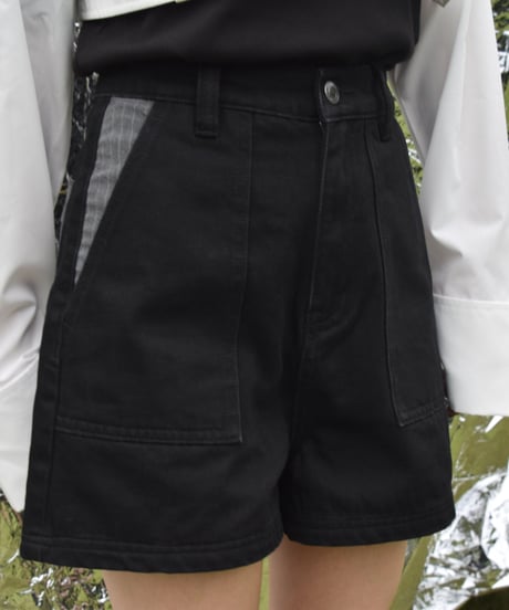 Stripe on denim shorts / BLACK / S