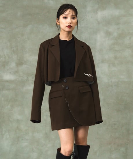 Hem cut logo jacket / BROWN / F