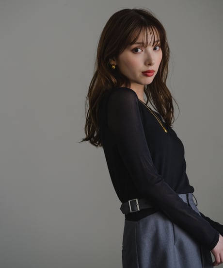 Sheer switch jersey top/ BLACK / F