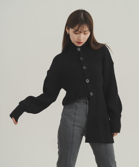 Step hem Cardigan / BLACK / F