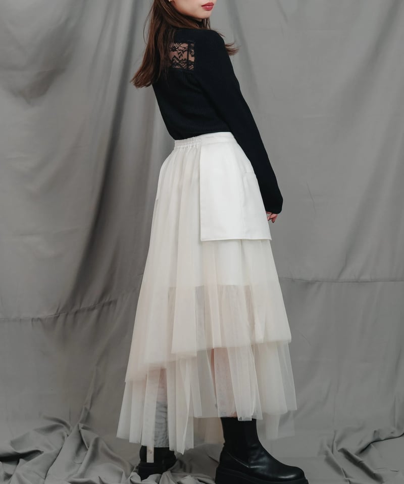 Asymmetry tulle skirt / WHITE / S | LEANN MOMEN