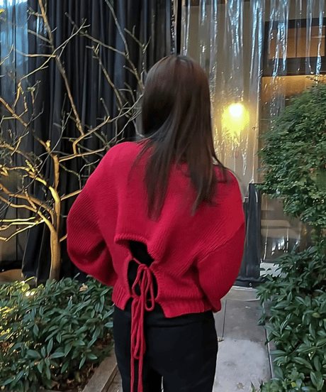 tied color knit top / RED /  F