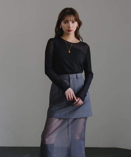 Sheer switch jersey top/ BLACK / F