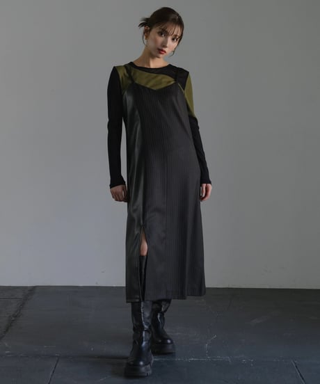 Sheer switch jersey top/ KHAKI / F