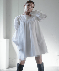 Volume Sleeve Mini Dress / WHITE / F