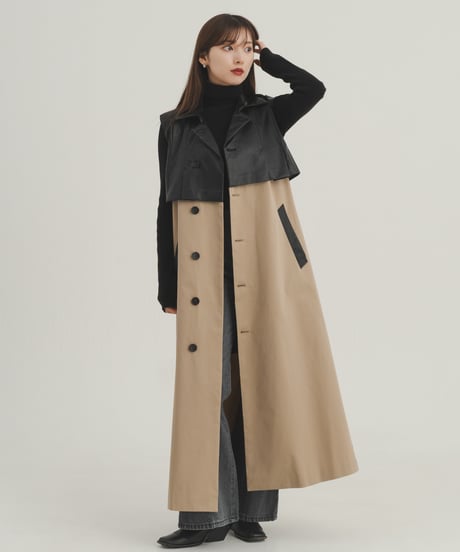 Faux leather tuck gilet / BEIGE / S