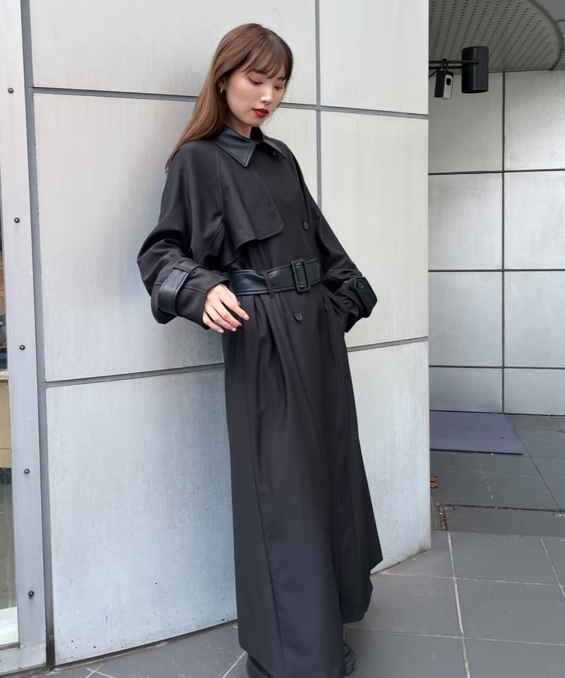 Faux leather trench coat | LEANN MOMENT | リーンモー...
