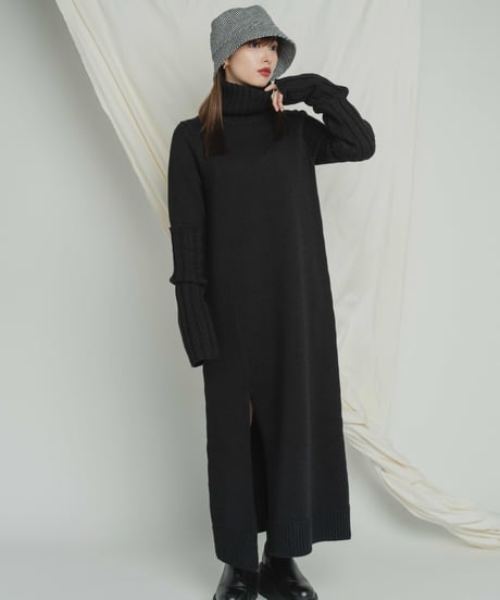 Arm Warm Knit Dress / BLACK / F
