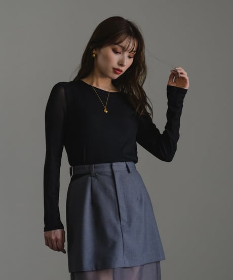 Sheer switch jersey top/ BLACK / F