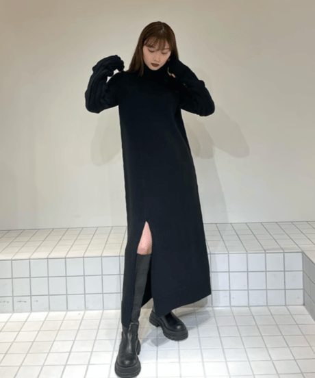 Arm Warm Knit Dress / BLACK / F