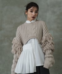 Fringe cable short knit top / BEIGE / F
