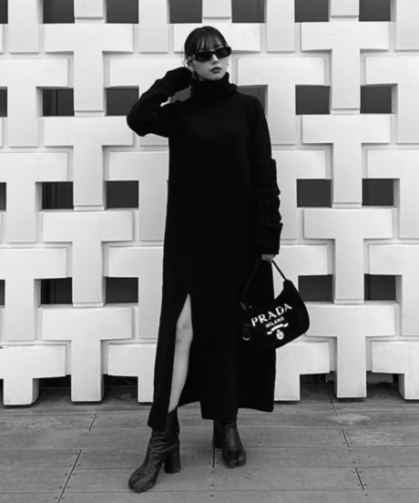 Arm Warm Knit Dress / BLACK / F