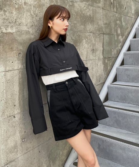 Stripe on denim shorts / BLACK / S