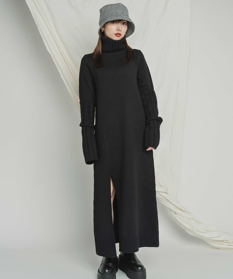 Arm Warm Knit Dress / BLACK / F