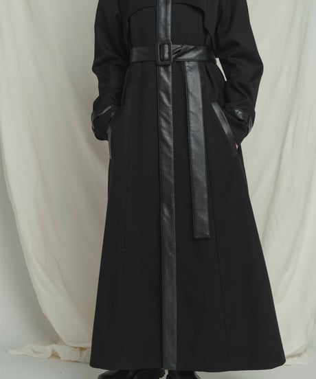 【UNISEX】 Crop Layer Long Coat / BLACK / M