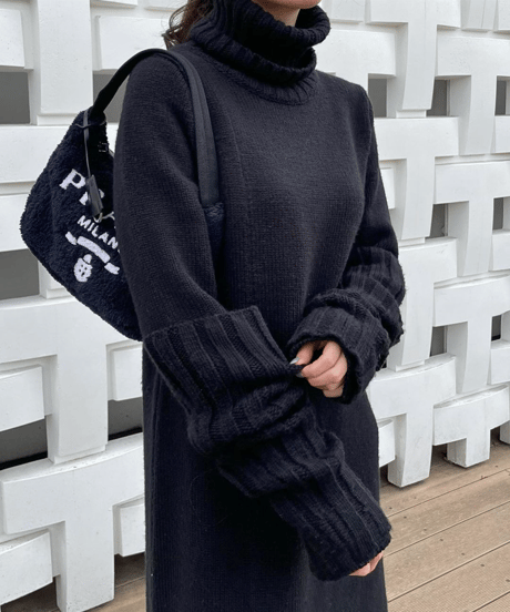 Arm Warm Knit Dress / BLACK / F