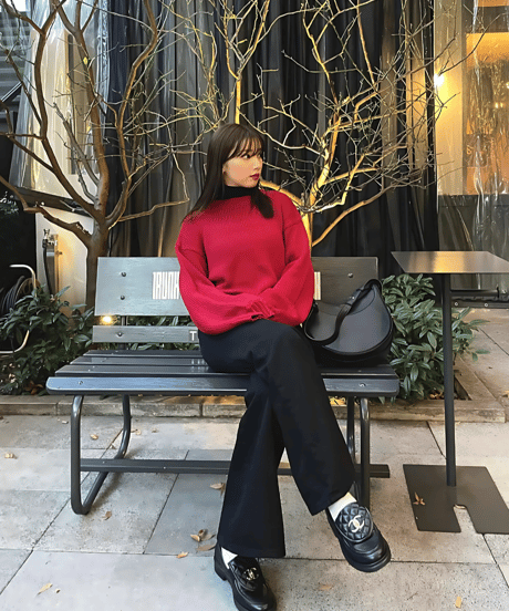 tied color knit top / RED /  F