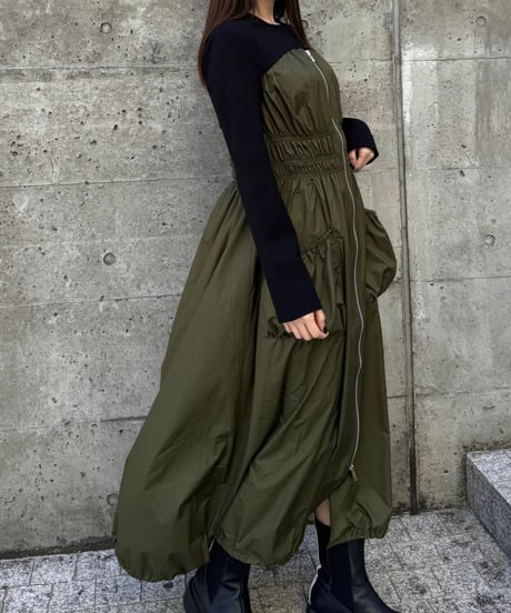 Gather layered dress / KHAKI / S