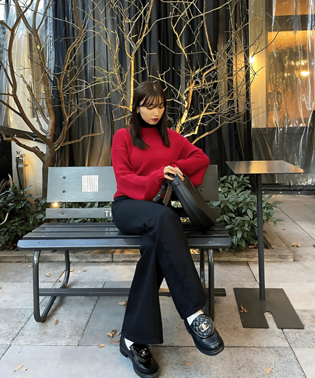 tied color knit top / RED /  F