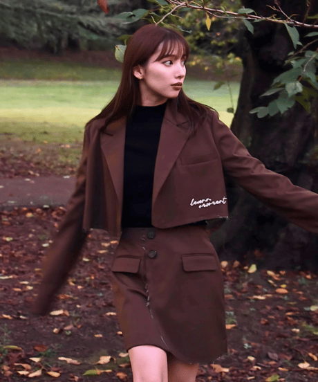 Hem cut logo jacket / BROWN / F