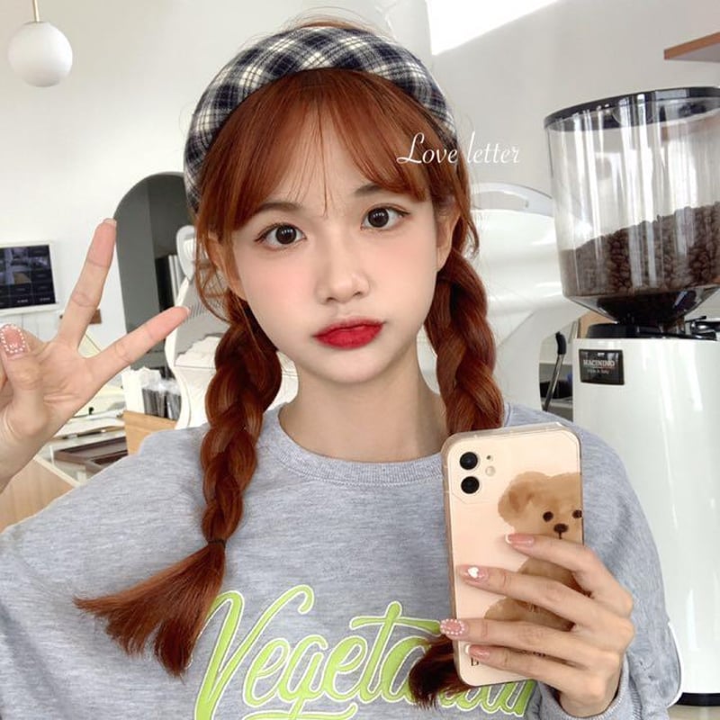 チェック柄ワイドカチューシャ ヘアバンド 韓国 KPOP 量産型 地雷 春夏