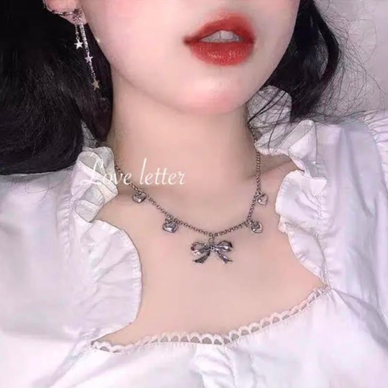 シルバーリボンハートネックレス 韓国 量産型 地雷 | Love letter シルバーリボンハートネックレス 韓国 量産型 地雷 | Love letter