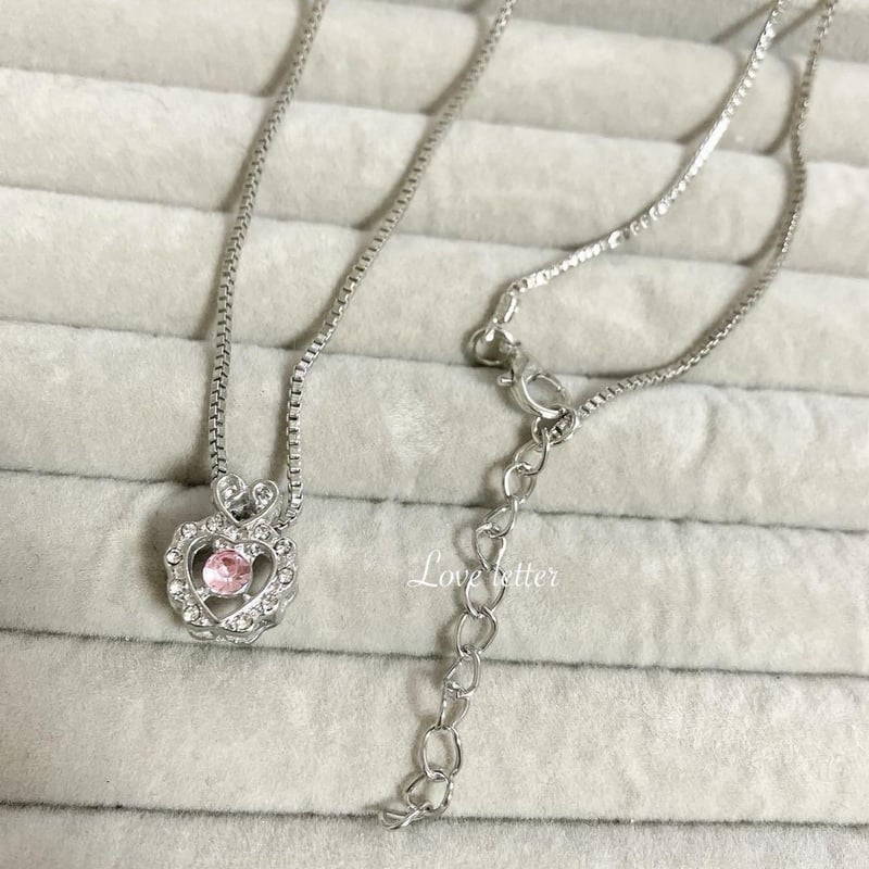 キラキラビジューハートネックレス シルバー 韓国 量産型 地雷 | Love 