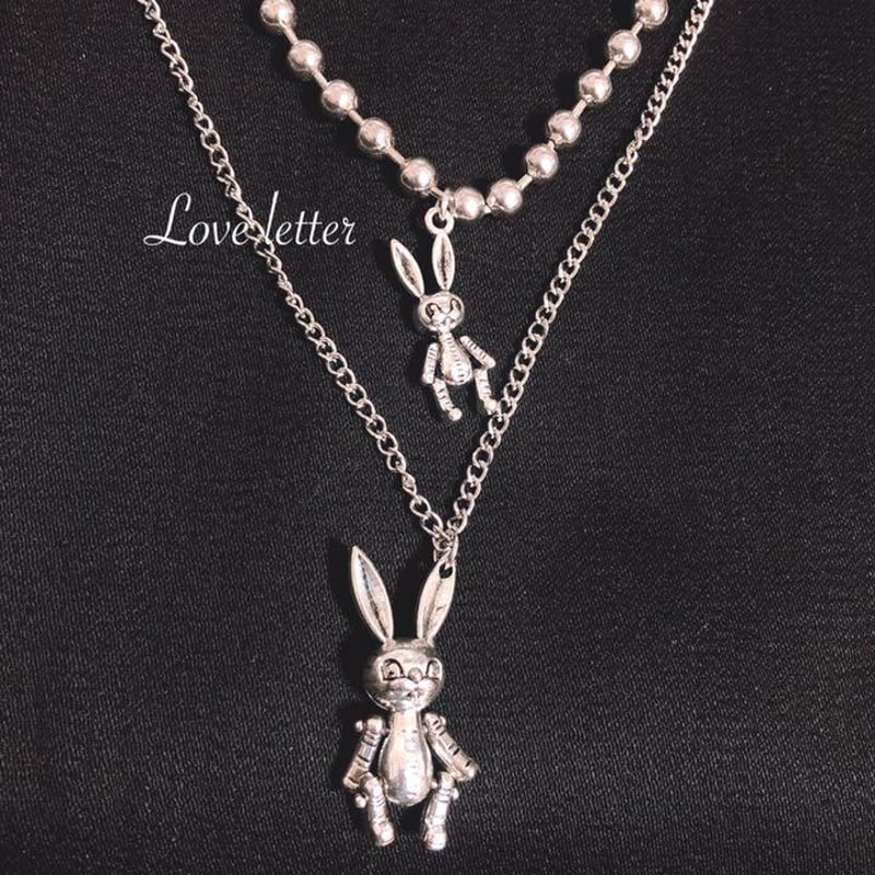 her praha momentel white rabbit ネックレス ラビットチェーンネックレス2点set 韓国 うさぎ 量産型 地雷