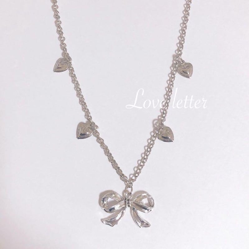 シルバーリボンハートネックレス 韓国 量産型 地雷 | Love letter