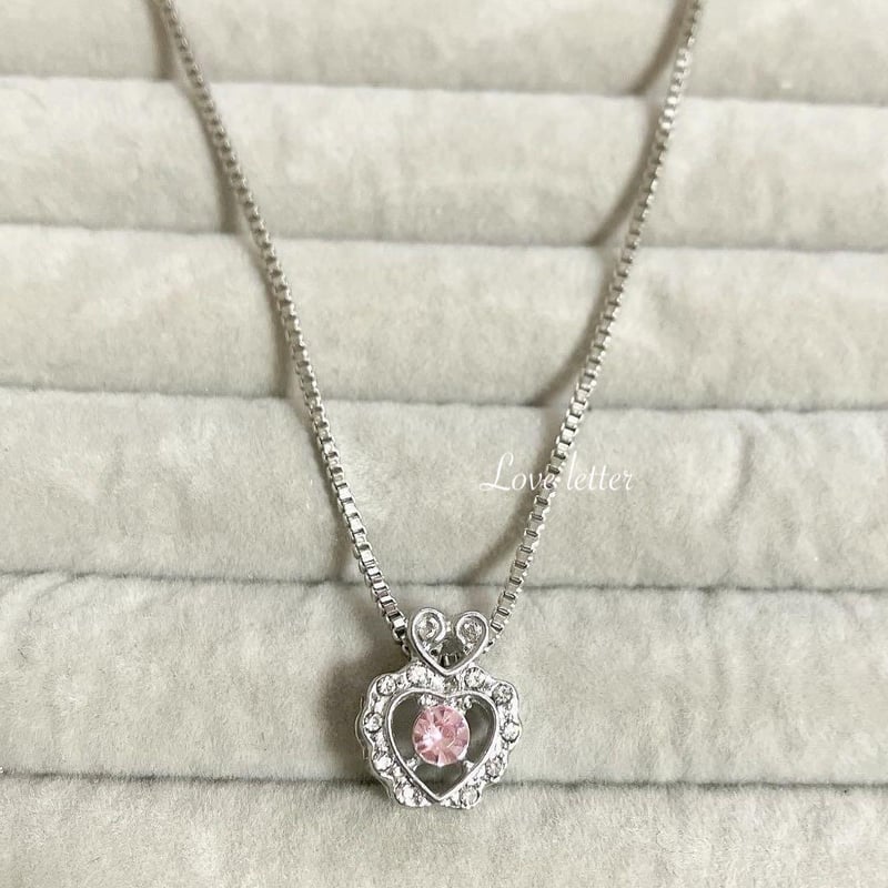 キラキラビジューハートネックレス シルバー 韓国 量産型 地雷 | Love