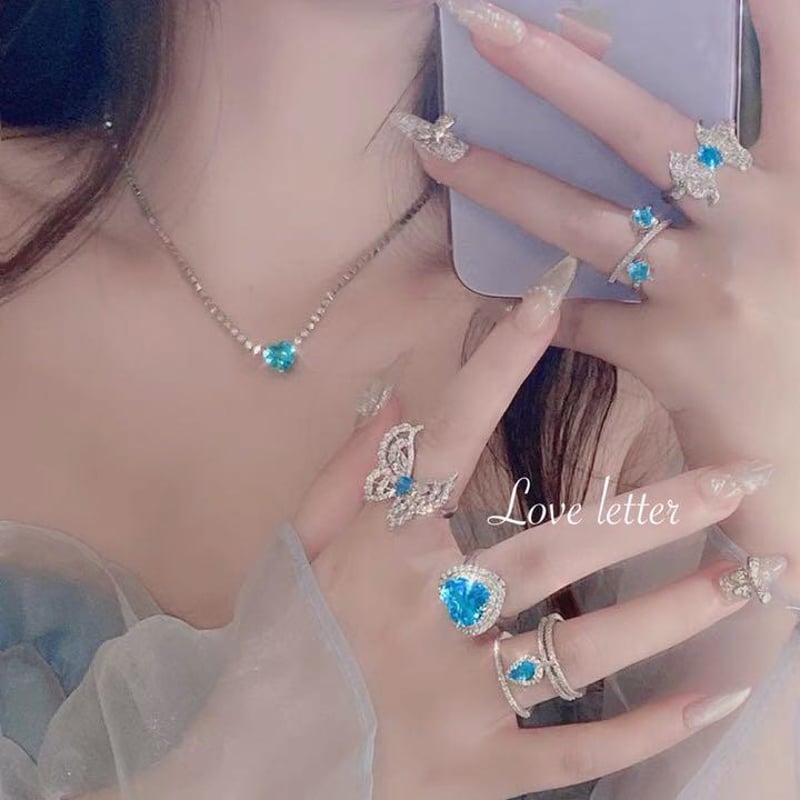 ブルーハートビジューリング 指輪 韓国 量産型 地雷 | Love letter