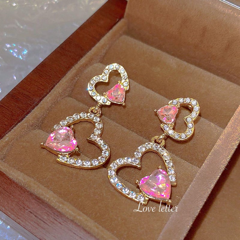 【627】ビジューとハートのピアス／イヤリング Princess♡スワロフスキービジューハート》ピアス/イヤリング - N
