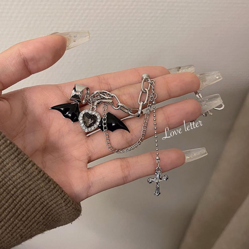 地雷ハートデビル片耳ピアス イヤリング 韓国 量産型 悪魔 コン