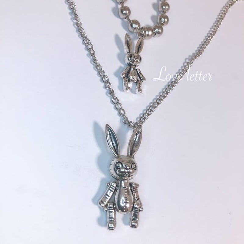 ラビットチェーンネックレス2点set 韓国 うさぎ 量産型 地雷