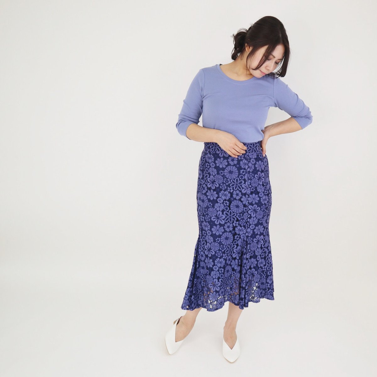 バイカラーレースチューリップスカート(ネイビー) | Cesario