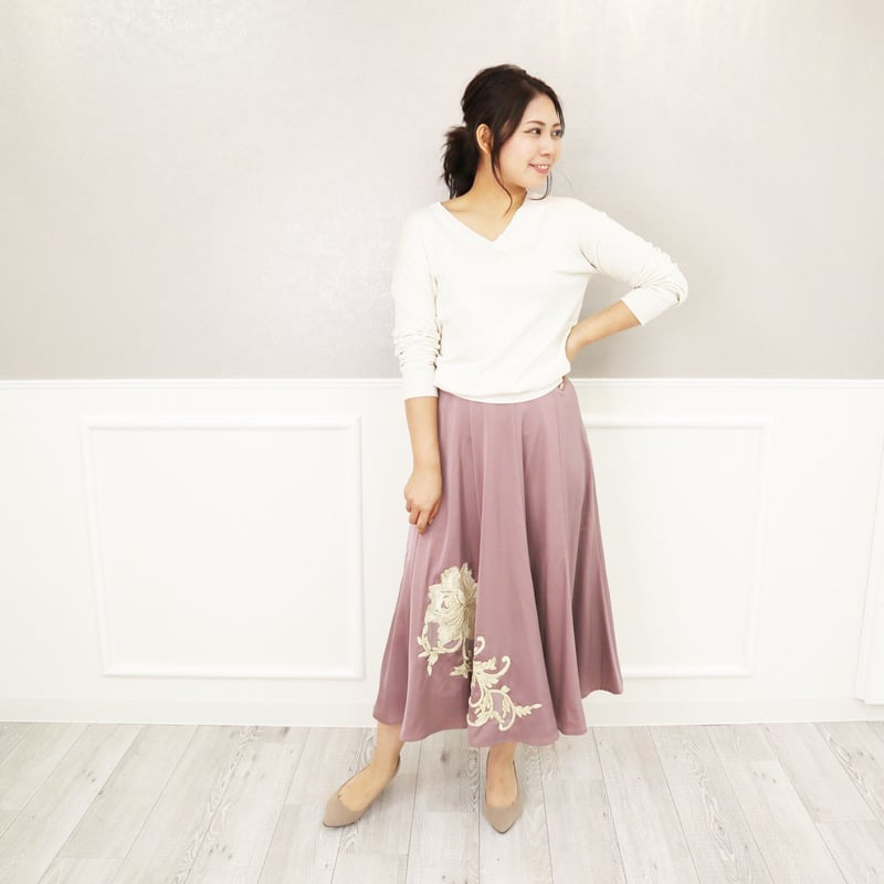 ハーベストドロップ　刺繍　スカート 刺繍レースギャザースカート | titivate