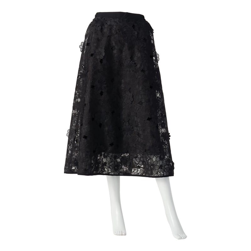 立体フラワー刺繍レーススカート（ブラック） | Cesario