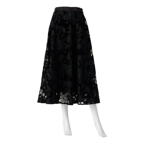 オパール刺繍ベロアロングスカート（ブラック）